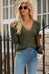 Lightweight Ribbed Knit Button Front V Neck Cardigan